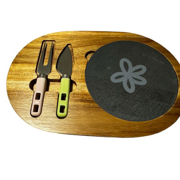 Vintage Wood & Slate Cheese Board Set with Utensils – Mid-Century Modern Style - Picture 4 of 6